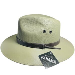Original Panama Fedora M/L Khaki Green Hard Finished Cowboy Ranch Safari NWT